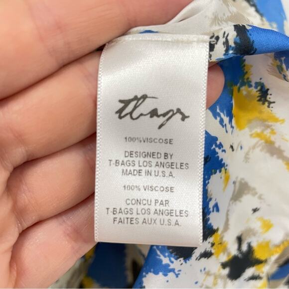 Misa T Bags Los Angeles Blue & Yellow Silk Mini Shift Dress XS Short Sleeve - Picture 7 of 10